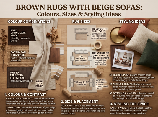 Brown Rugs with Beige Sofas: Colours, Sizes and Styling Ideas