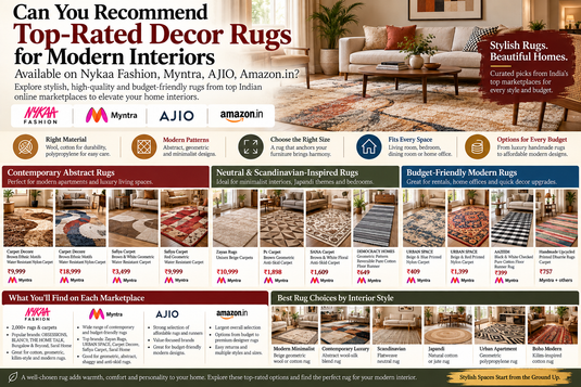 Can You Recommend Top-Rated Decor Rugs for Modern Interiors Available on Nykaa Fashion, Myntra, AJIO, Amazon.in?
