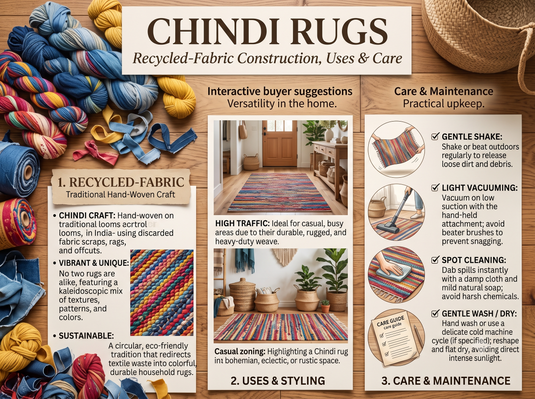 Chindi Rugs: Recycled-Fabric Construction, Uses and Care