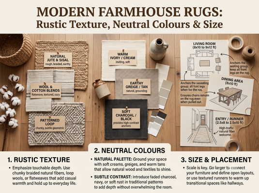 Modern Farmhouse Rugs: Rustic Texture, Neutral Colours and Size