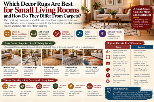 Which Decor Rugs Are Best for Small Living Rooms and How Do They Differ From Carpets?