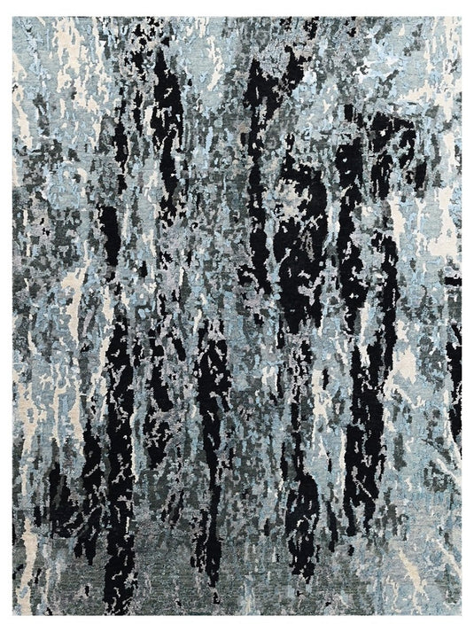 The Ambiente 1147_wh Charcoal Modern Hand Knotted Wool & Bamboo Silk Rugs