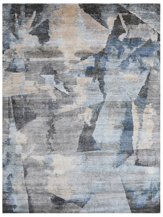 The Ambiente Rr_21 M Black Ricard Modern Geometric Hand Knotted Bamboo Silk Rugs