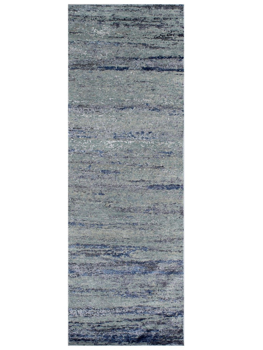 The Ambiente Esk_433 Blue Canvas SOLID Hand Knotted Wool & Bamboo Silk Rugs