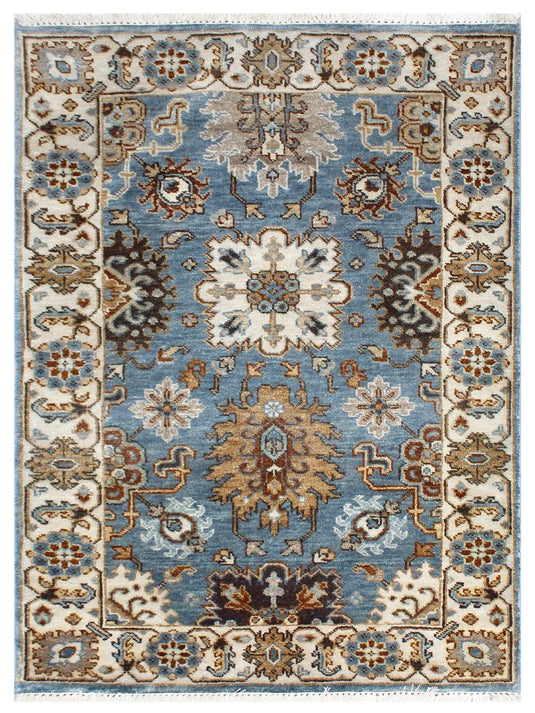 The Ambiente 6159_m.blue Ivory Elegance Traditional Floral Hand Knotted Wool Rugs