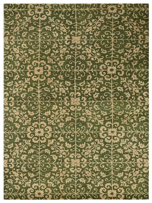 The Ambiente Abt_7 Green Multi Empire Floral Hand Tufted Wool Rugs