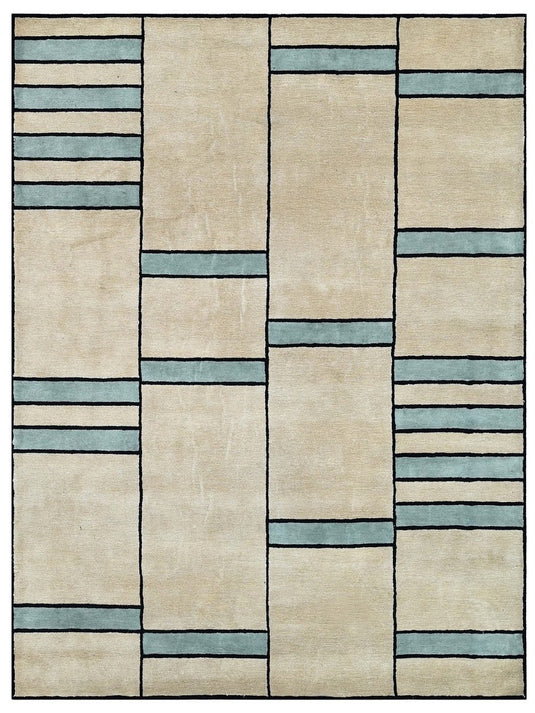 The Ambiente Abt_15 Cream Modernist Geometric Hand Tufted Wool & Bamboo Silk Rugs