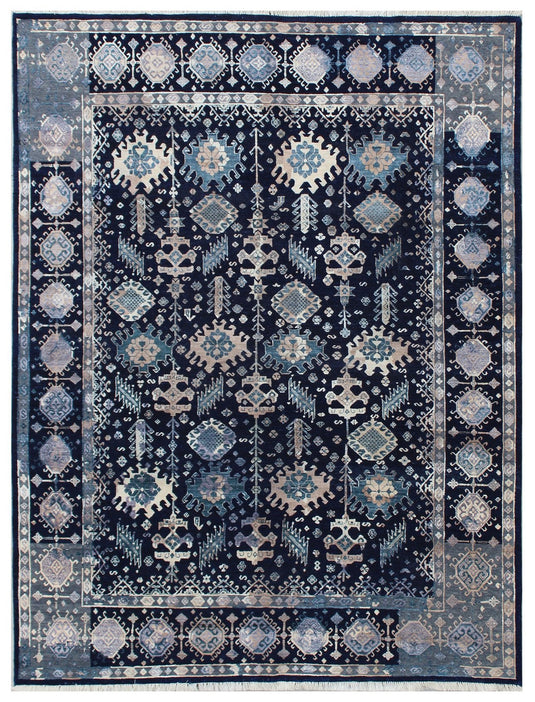 The Ambiente AP_02 Dark Blue Canvas Wool & Bamboo Silk Hand Knotted Rugs