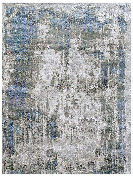 The Ambiente At_81 Gold Blue Canvas Modern Hand Knotted Wool & Bamboo Silk Rugs