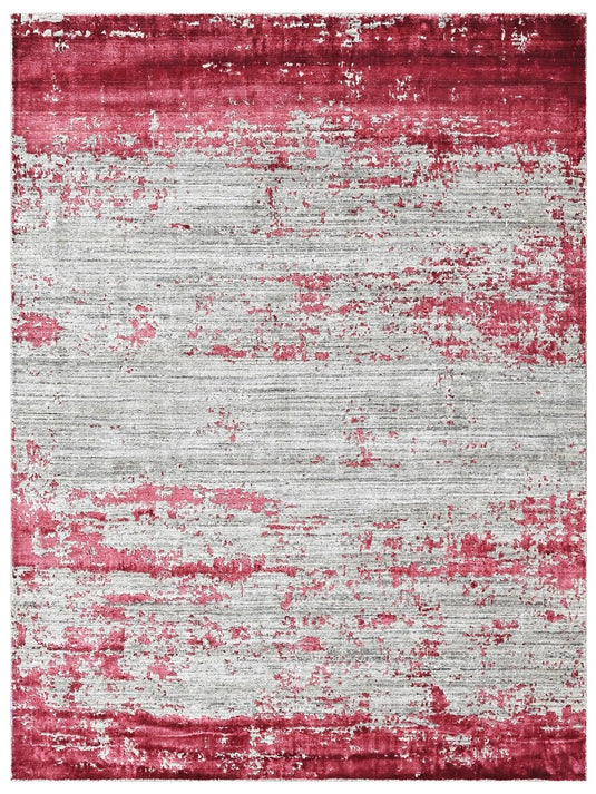 The Ambiente Atl_25 Taupe Red Vivien Minimal Modern Geometric Handloom Wool & Bamboo Silk Rugs