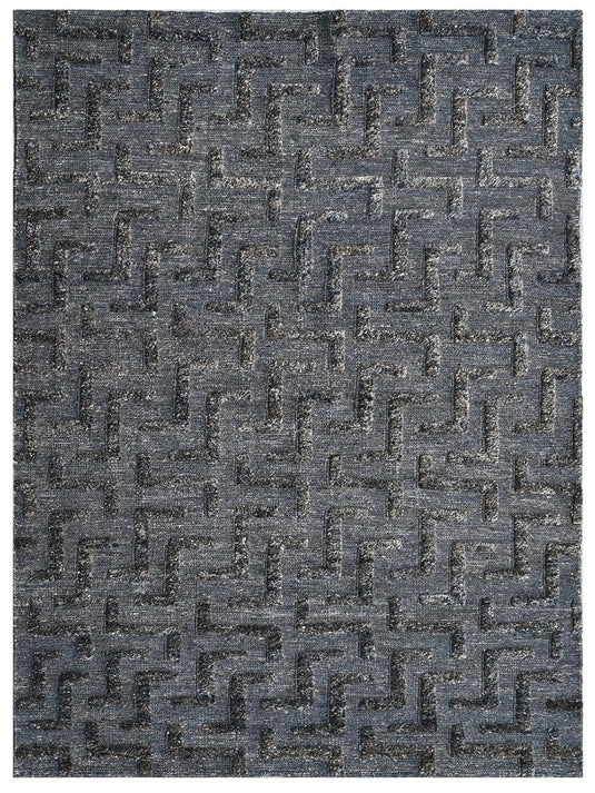 The Ambiente Bd_4 Ebony Prakrat Geometric Textured Hand Knotted Wool & Jute Rugs