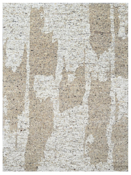 The Ambiente Du_03 Cream Modern Textured Hand Knotted Wool Rugs