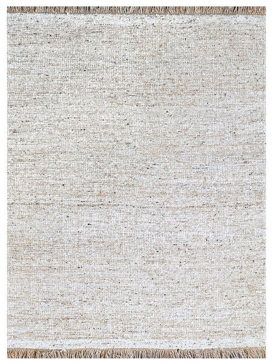 The Ambiente Edj_1 White Prakrat SOLID Textured Hand Knotted Wool & Jute Rugs