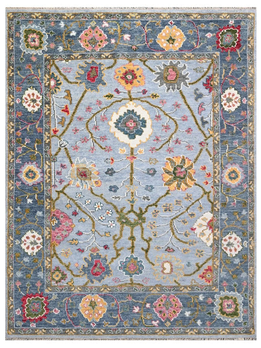 The Ambiente HP_197 Lt.blue D.blue Classic Floral Hand Knotted Rugs