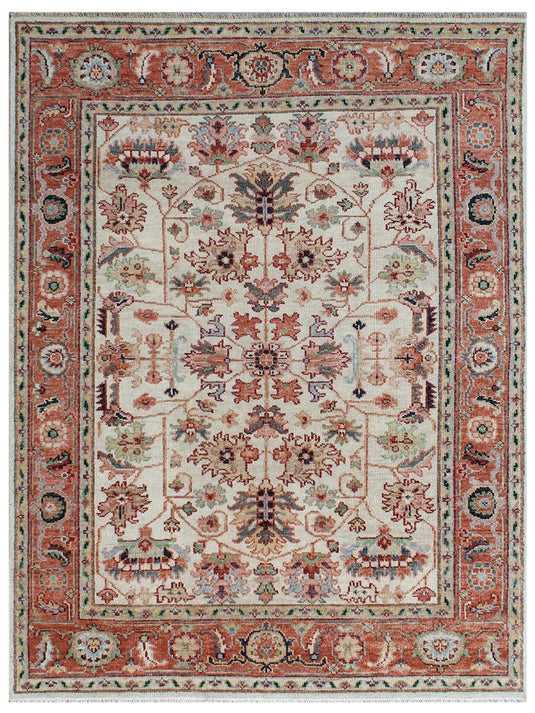 The Ambiente HP_221 Beige Red Classic Floral Hand Knotted Rugs