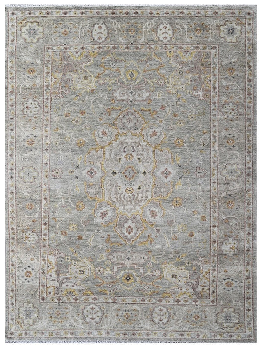 The Ambiente HP_224 Moss Green Camel Classic Floral Hand Knotted Rugs
