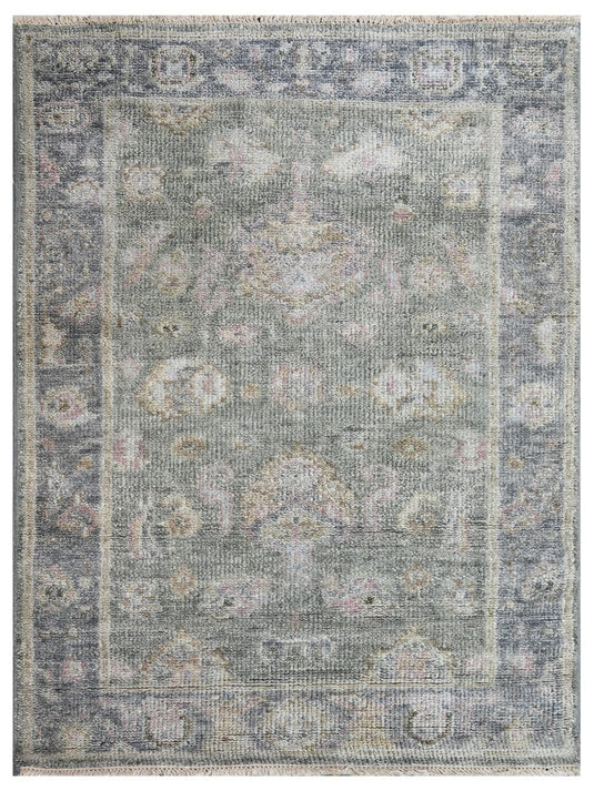 The Ambiente HP_42 Sage Green Grey Floral Wool Hand Knotted Rugs