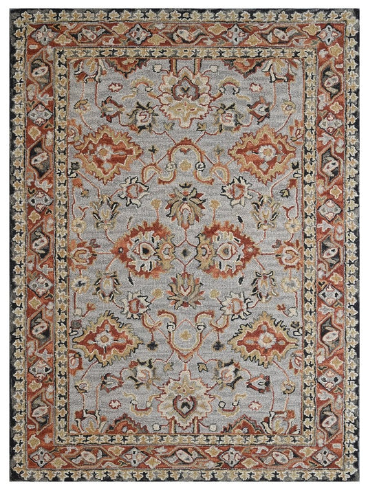 The Ambiente Hpt_11 Grey Brown Ornate Floral Hand Tufted Wool Rugs