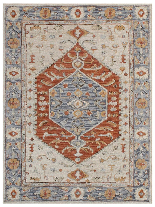 The Ambiente Hpt_7 Beige Gold Blue Ornate Traditional Floral Hand Tufted Wool Rugs