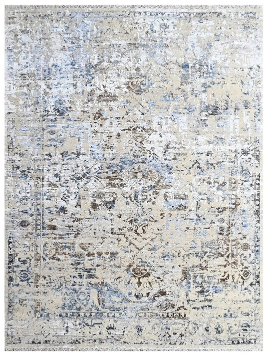 The Ambiente Krz_56 Silver Gold Elegance Transitional Floral Hand Knotted Wool & Bamboo Silk Rugs