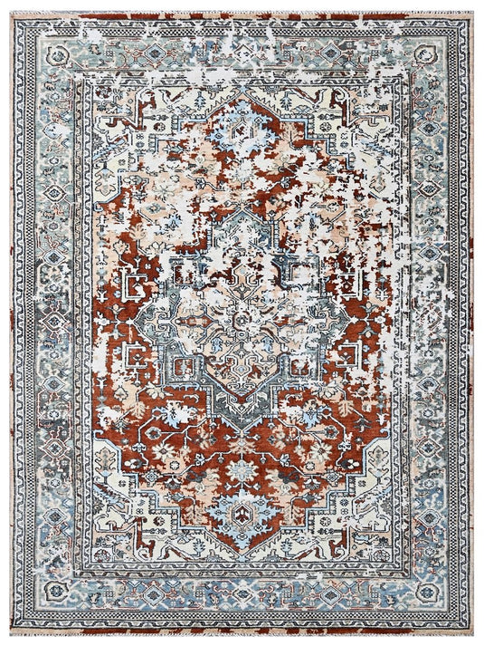 The Ambiente Rr_29 M Grey Beige Ricard Modern Geometric Hand Knotted Bamboo Silk Rugs