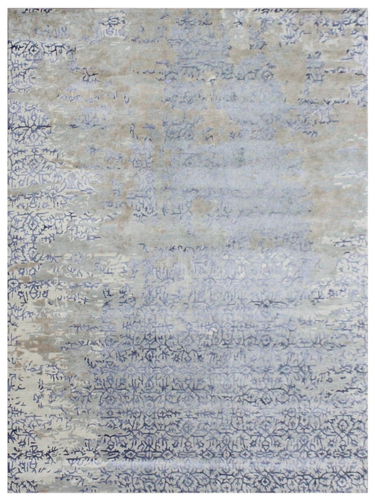 The Ambiente MD_829 Grey Blue Bamboo Silk Hand Knotted Rugs