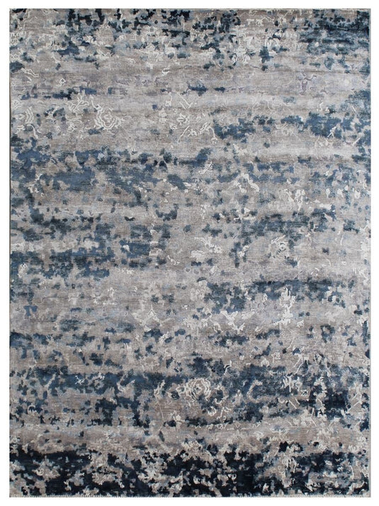 The Ambiente Mt_2 Silver Blue Elegance Erased Hand Knotted Bamboo Silk Rugs