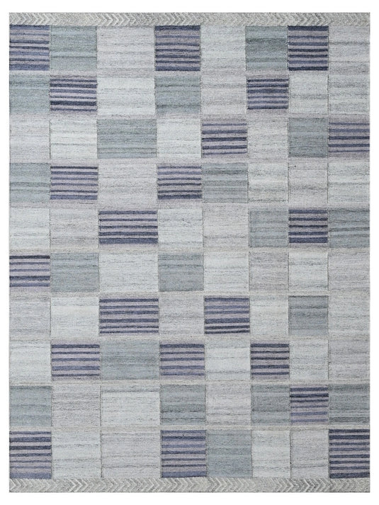 The Ambiente Nd_1 Silver Lilac Rhythm Geometric Flat Weave Wool & Bamboo Silk Rugs