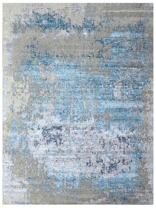 The Ambiente Rd_102 Lt.blue Silver Bamboo Silk Hand Knotted Rugs