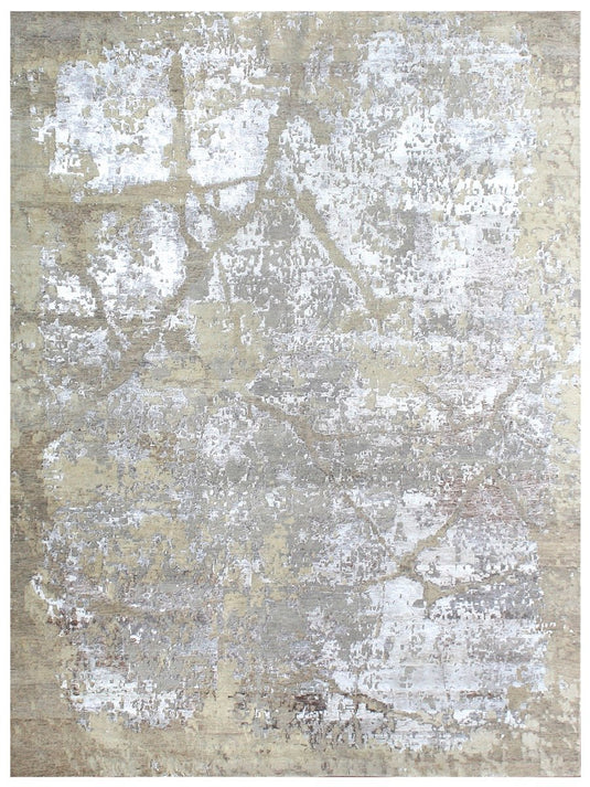 The Ambiente Rd_197 Ivory Canvas Modern Hand Knotted Wool & Bamboo Silk Rugs