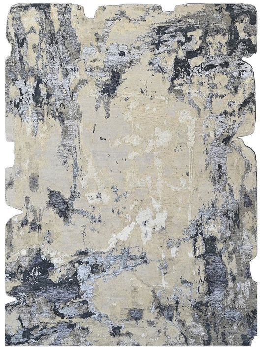 The Ambiente Rd_207 Wbs Fog Canvas Modern Hand Knotted Wool & Bamboo Silk Rugs