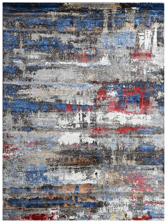 The Ambiente Rn_114 Brown Multi Canvas Modern Hand Knotted Bamboo Silk Rugs
