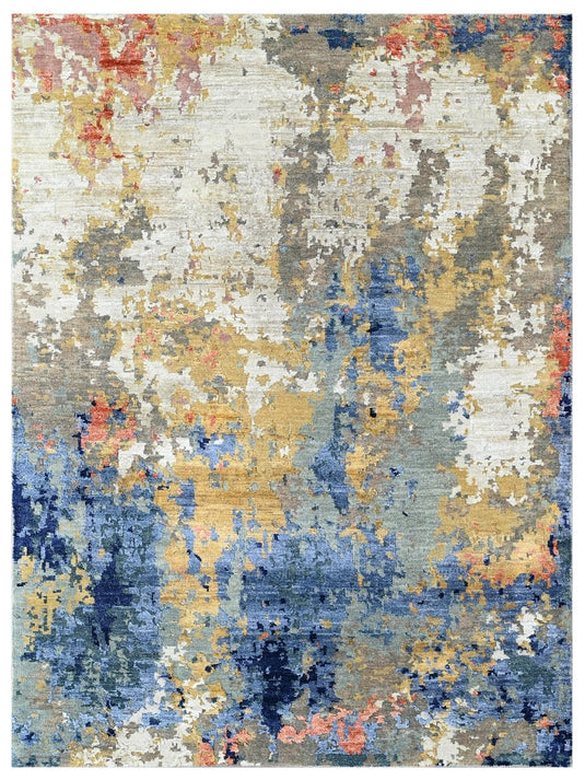 The Ambiente Rr_12 L Beige Gold Modern Ricard Hand Knotted Wool & Bamboo Silk Rugs