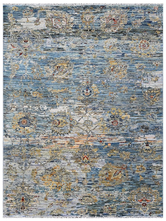 The Ambiente Rz_bcim_12 W Lt.blue Elegance Floral Hand Knotted Wool & Bamboo Silk Rugs