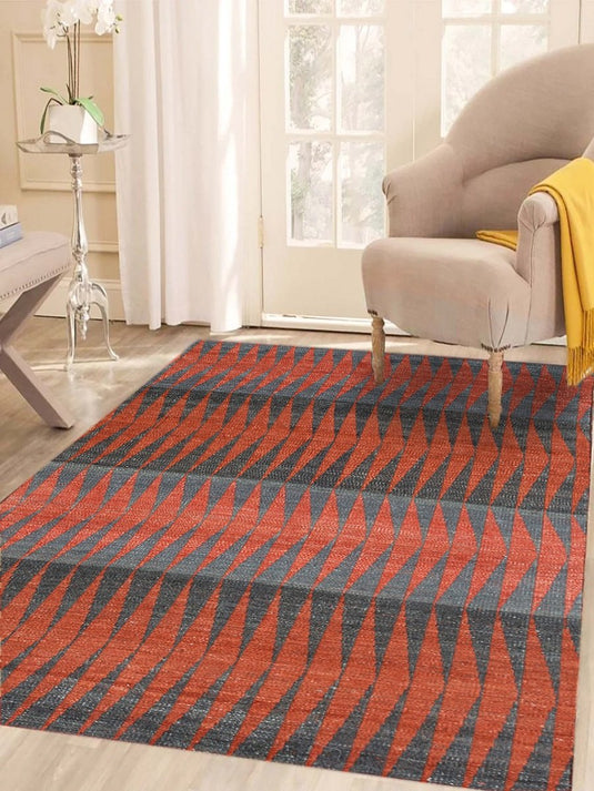 The Ambiente Sd_1 Red Grey Modern Rhythm Geometric Flat Weave Wool Rugs