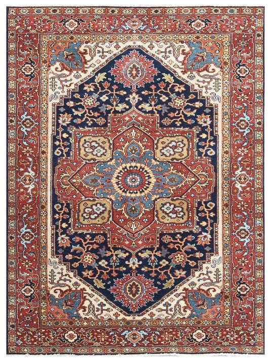The Ambiente Serapi_2 Navy Rust Kashish Traditional Floral Hand Knotted Wool Rugs