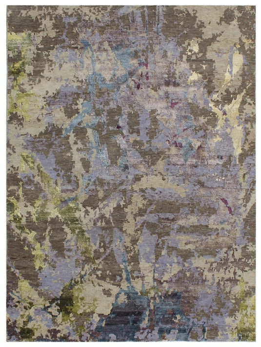 The Ambiente Srn_28 Camel Purple Multi Color Modern Hand Knotted Wool & Bamboo Silk Rugs