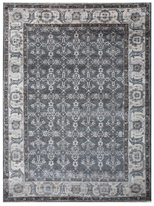 The Ambiente Sur_104 Grey Beige Elegance Traditional Floral Hand Knotted Bamboo Silk Rugs