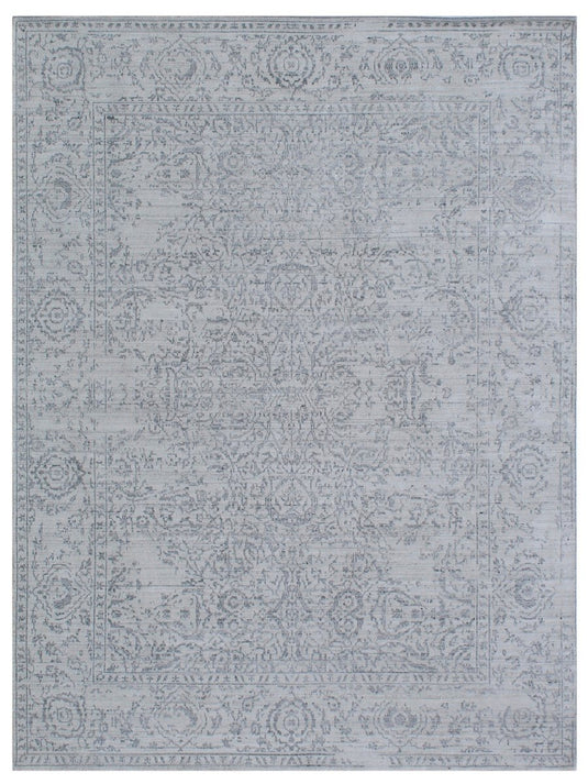 The Ambiente Vn_11 Ox White Lt.blue Vivien Floral Handloom Wool & Bamboo Silk Rugs