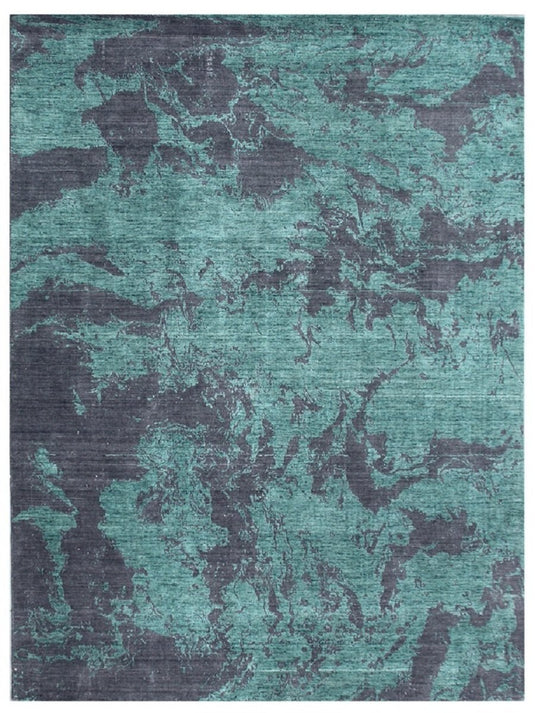 The Ambiente Vnws_123 Royal Green Vivien Minimal Handloom Wool & Bamboo Silk Rugs