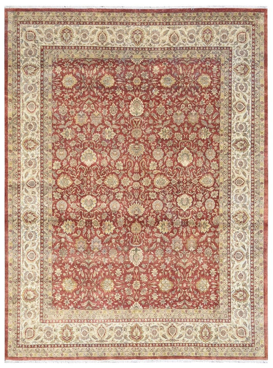 The Ambiente V_37 Rust Nikhar Traditional Vintage Floral Hand Knotted Wool Rugs