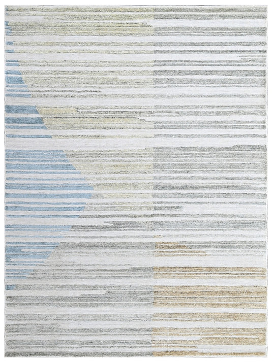 The Ambiente Zr_385 Taupe Multi Expressionist Textured Geometric Handloom Wool & Bamboo Silk Rugs