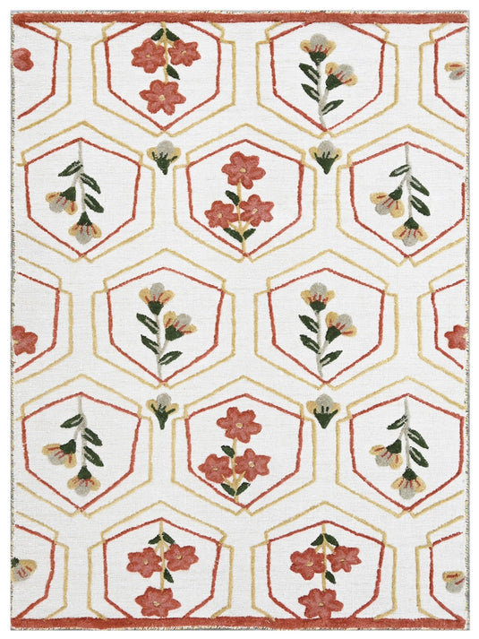 The Ambiente Zrjt_04 Beige Expressionist Floral Textured Handloom Wool & Bamboo Silk Rugs