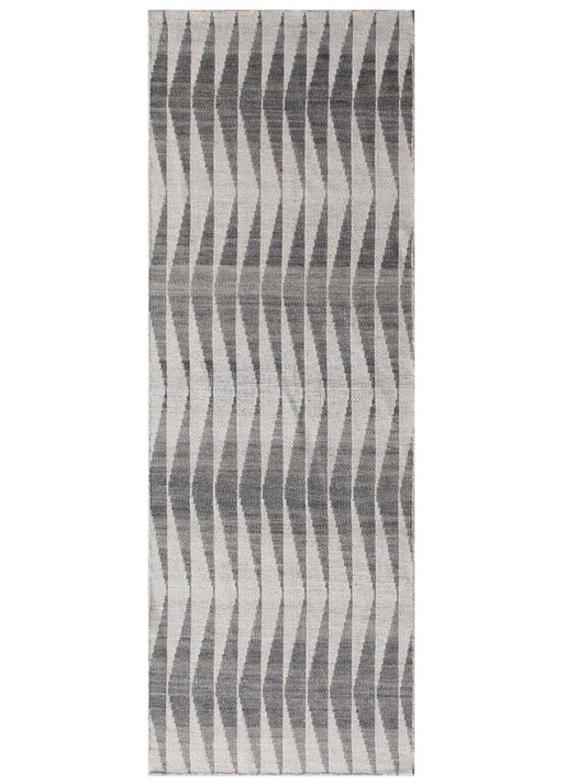The Ambiente Sd_1 Grey Silver Rhythm Geometric Textured Flat Weave Wool Rugs
