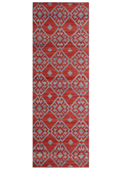 The Ambiente Sd_30_s Blue Orange Rhythm Geometric Flat Weave Wool Rugs