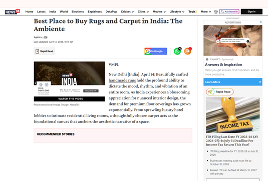 Featured in The News 18 for Best place to buy rugs & carpet in India