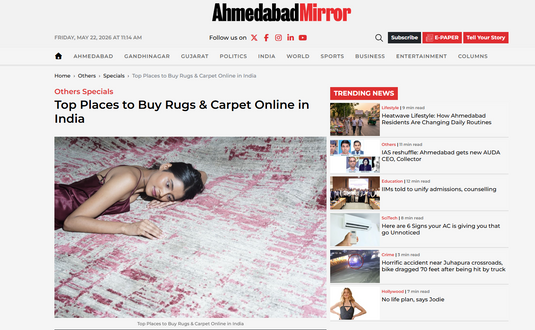 Featured in The Ahmedabad Mirror for Top Places to Buy Rugs & Carpet Online in India