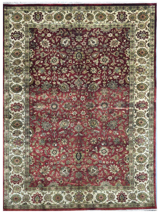 The Ambiente 075_red Ivory Traditional Kashish Hand Knotted Wool Rugs