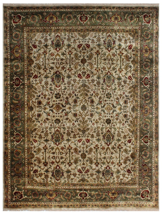 The Ambiente 1036_ivory Handknotted Wool Green Traditional Kashish Floral Hand Knotted Rugs