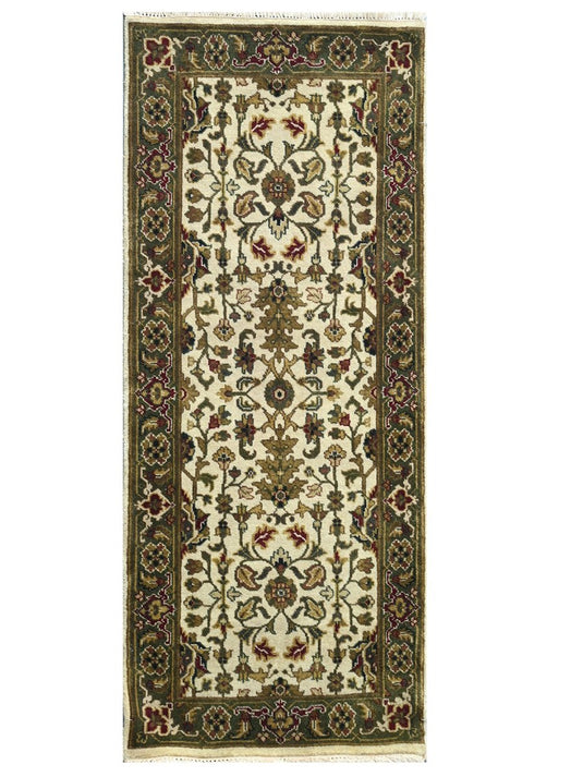 The Ambiente 1036_ivory Green Kashish Traditional Floral Hand Knotted Wool Rugs